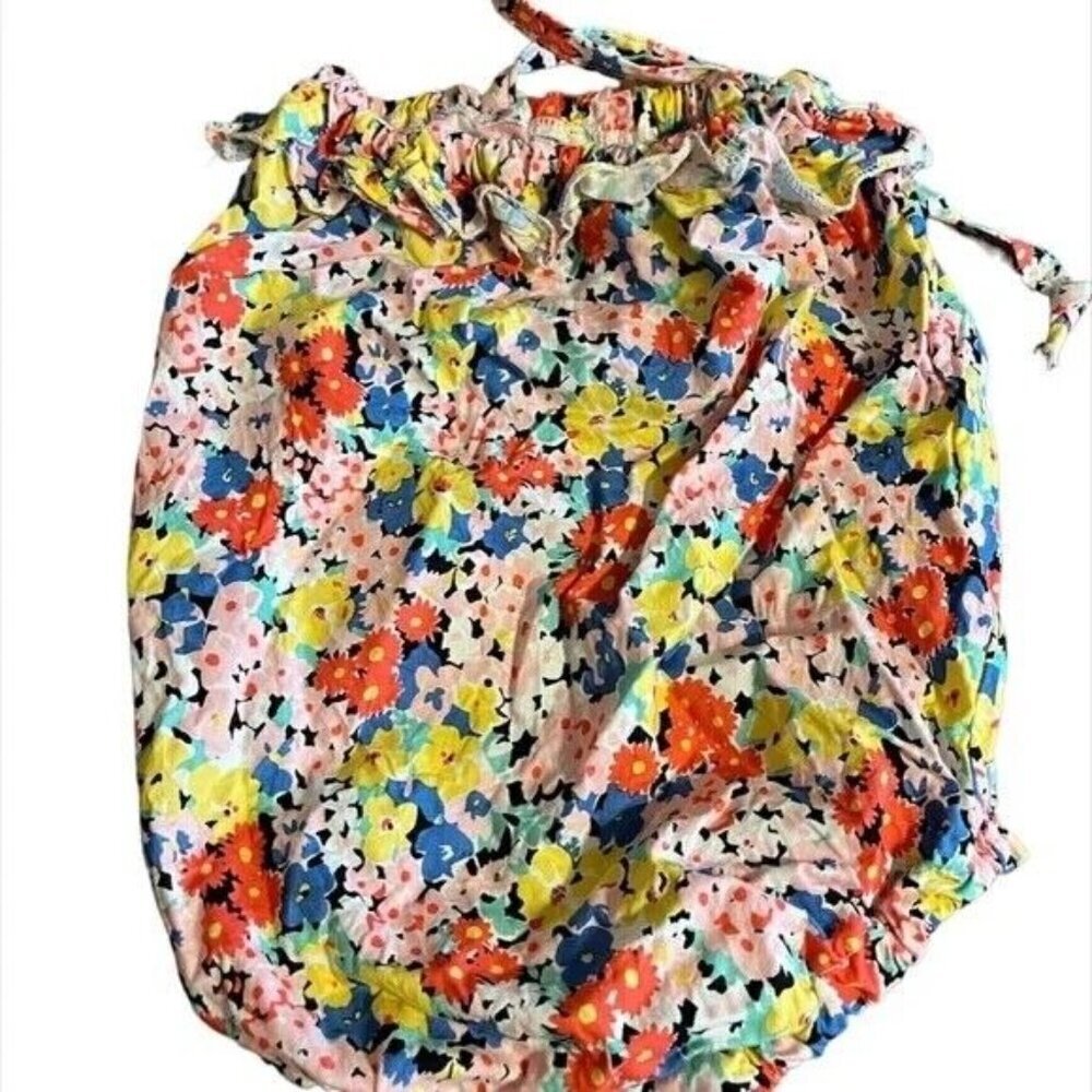 Floral Romper 3M Colorful Tropical Ruffle Resort Preppy Hippie Boho Western 80s